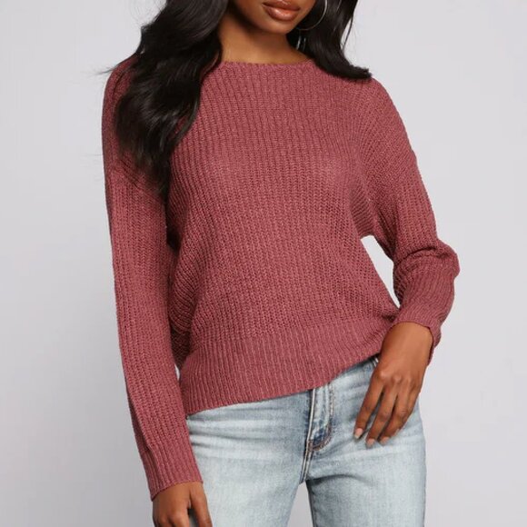 Windsor Sweaters - Windsor Loving Knit Basic Open Back Sweater